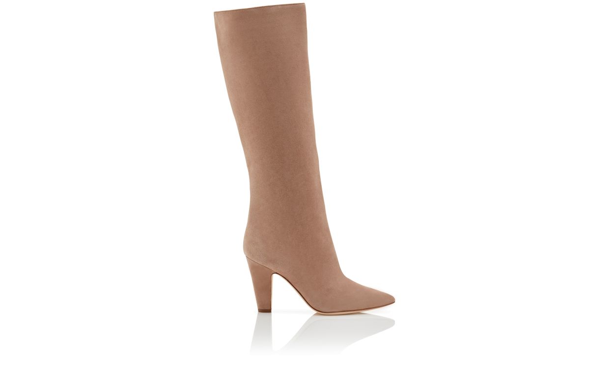 Dark Beige Suede Knee High Boots