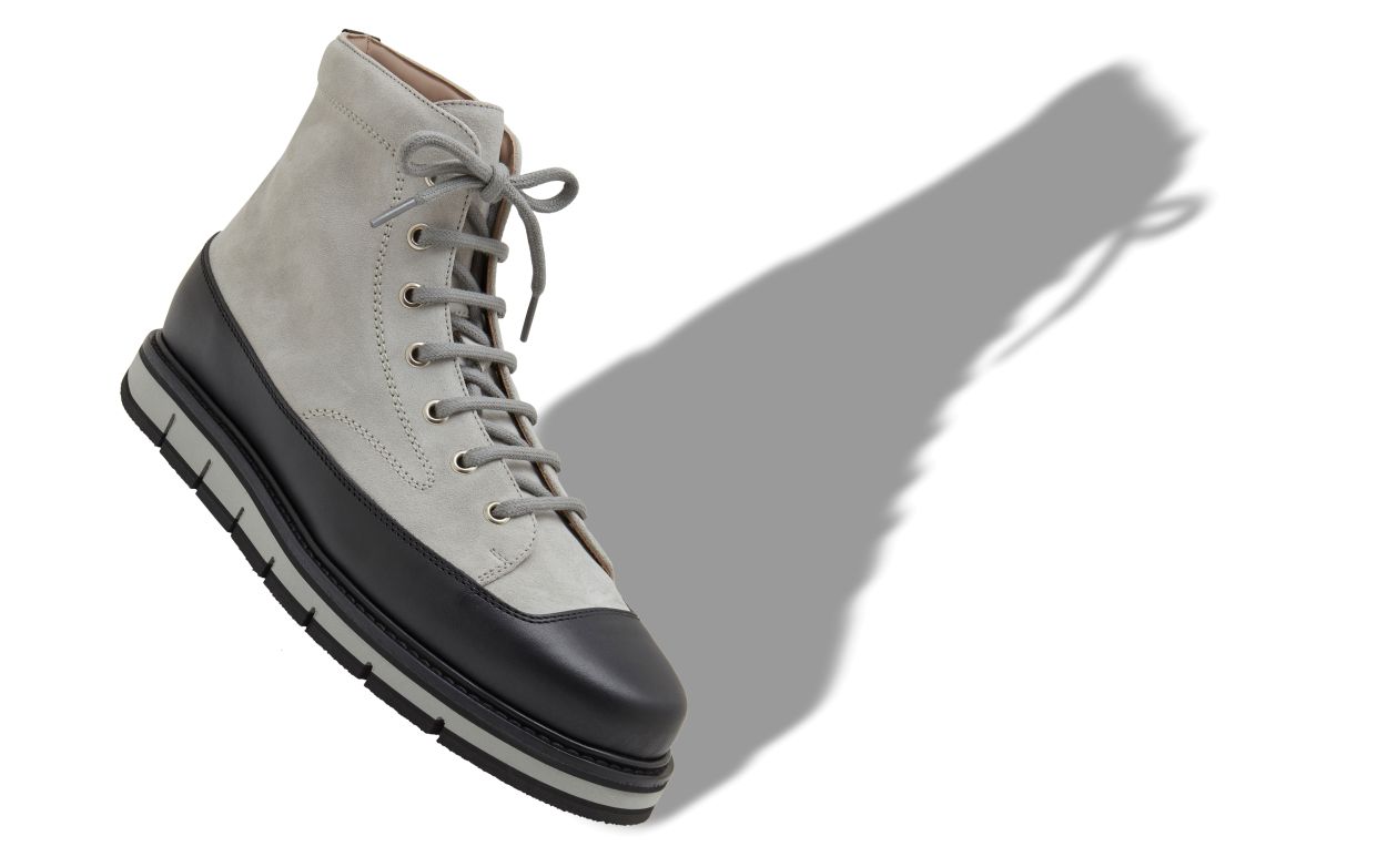 Grey and Black Calf Suede Ankle Boots