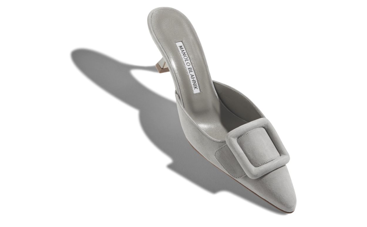 Light Grey Suede Kitten Heel Mules
