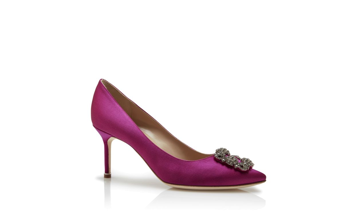 Dark Fuchsia Satin Jewel Buckle Pumps