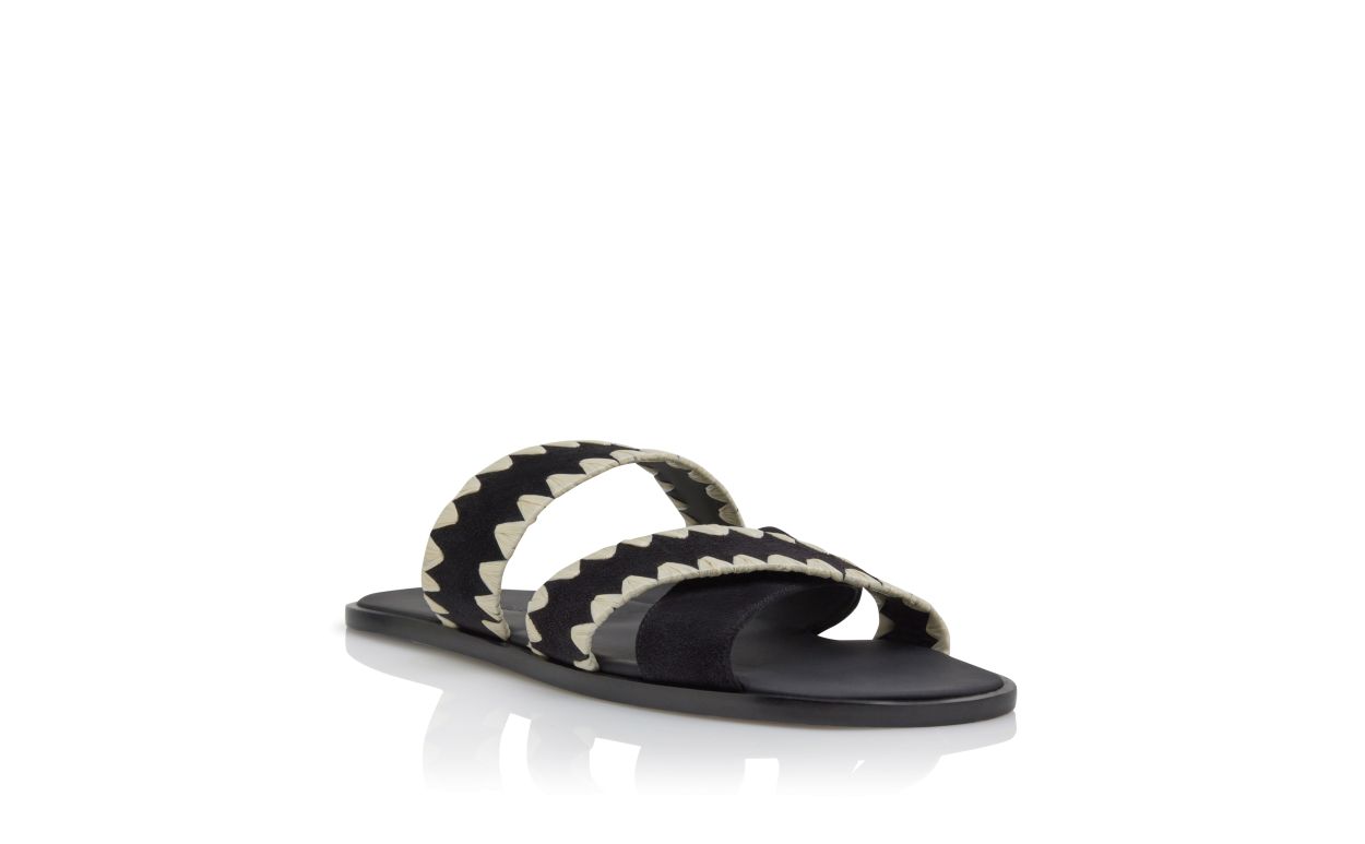 Black Suede Blanket Stitch Sandals
