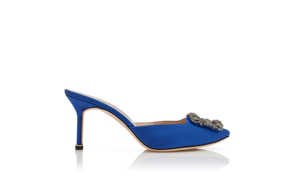 Blue Satin Jewel Buckle Mules