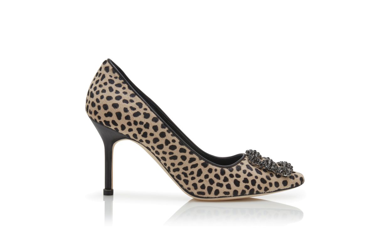 Animal Print Calf Hair Jewel Buckle Pumps
