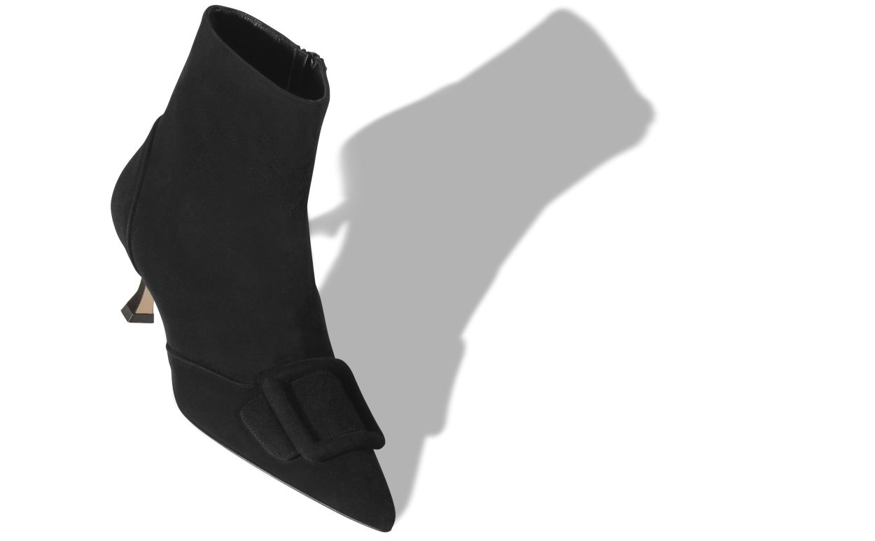 Black Suede Buckle Detail Ankle Boots