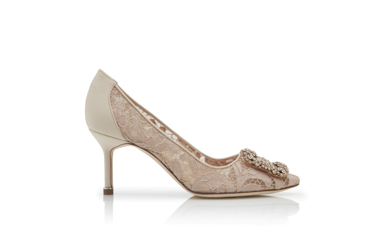 Beige Lace Jewel Buckle Pumps