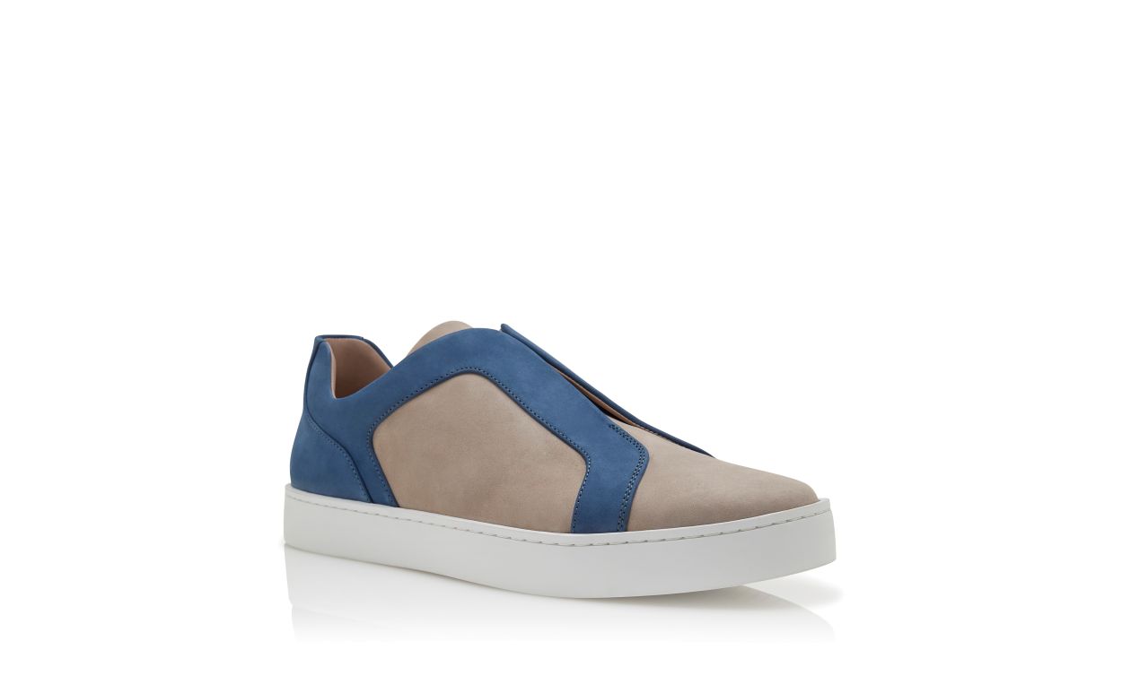 Grey and Blue Calf Leather Sneakers