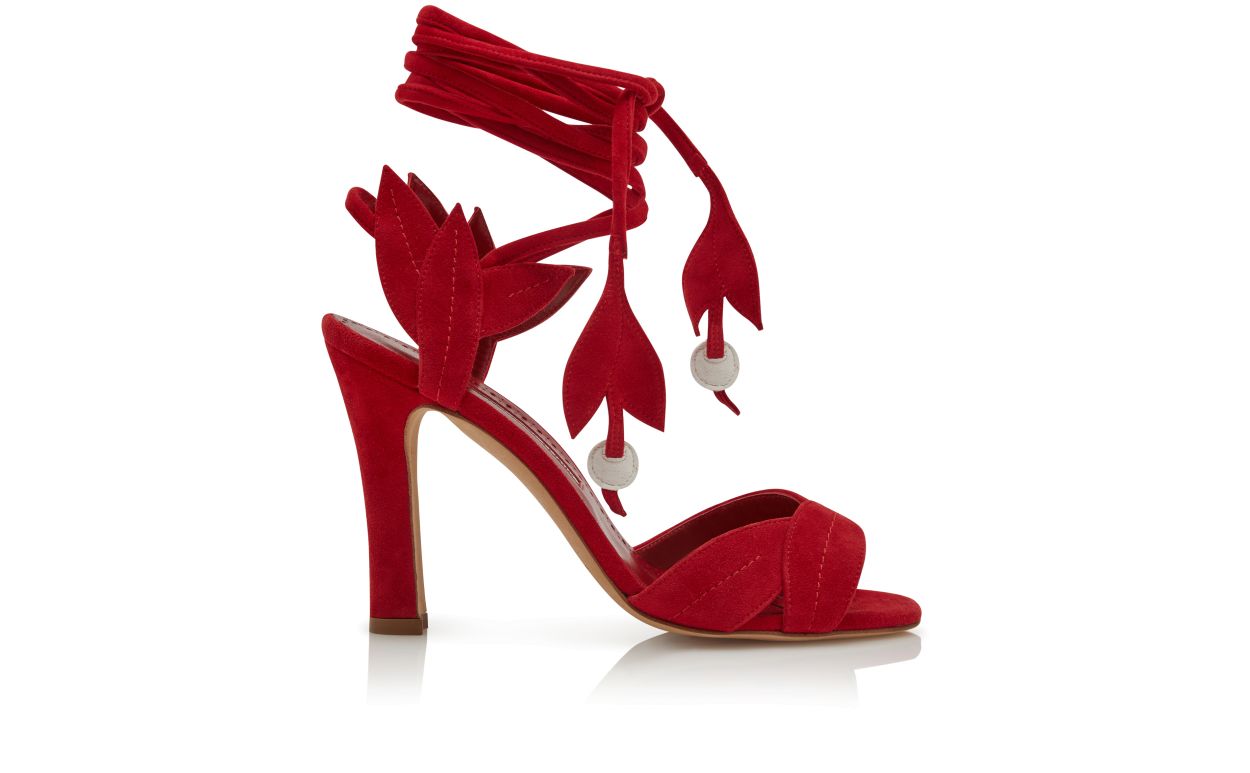 Red Suede Lace-Up Sandals
