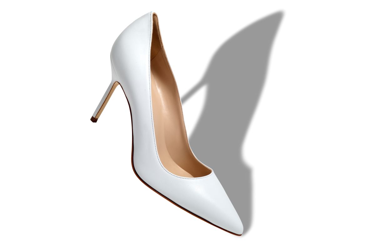 White Nappa Leather Pointed Toe Pumps