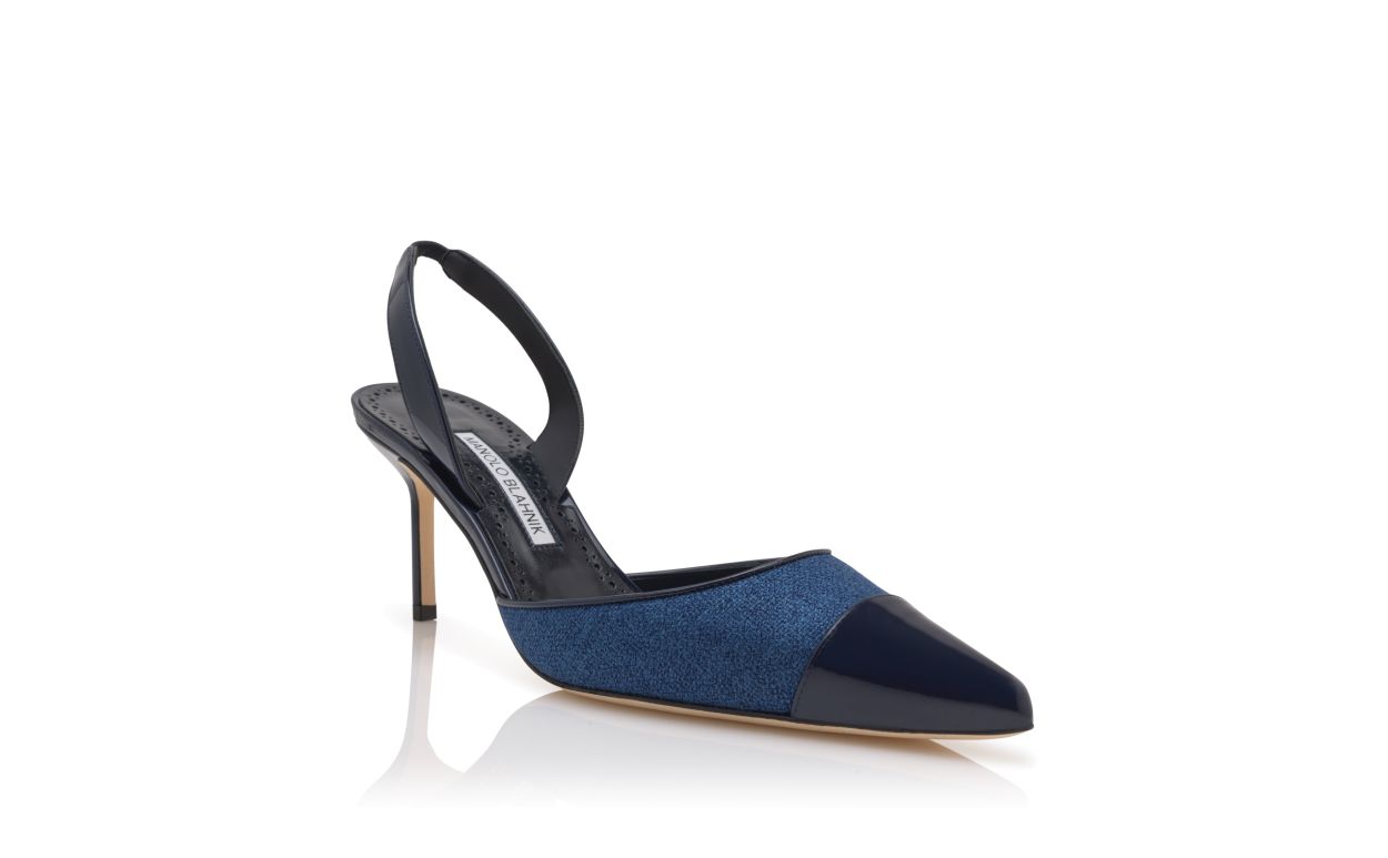 Navy Blue Linen Slingback Pumps