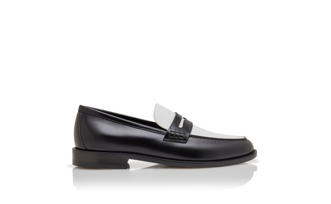 Black and White Calf Leather Penny Loafers