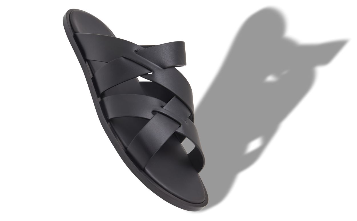 Black Calf Leather Crossover Sandals