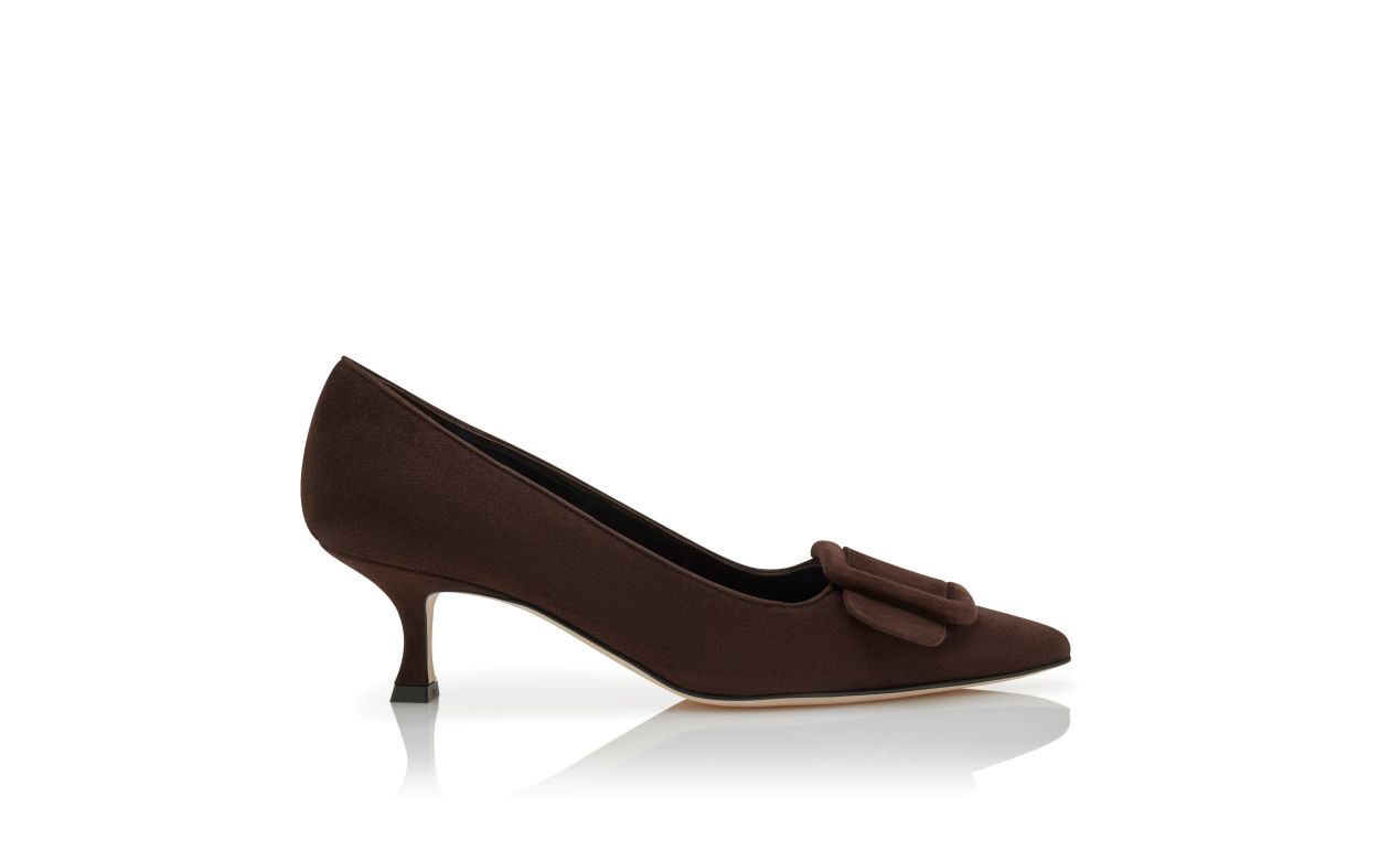 Dark Brown Suede Buckle Detail Pumps