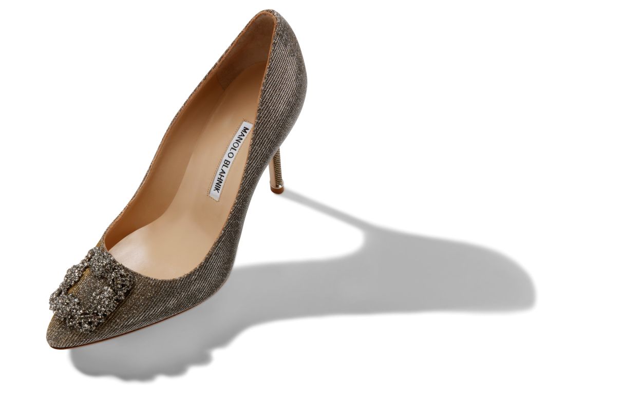 Dark Gold Glitter Fabric Jewel Buckle Pumps