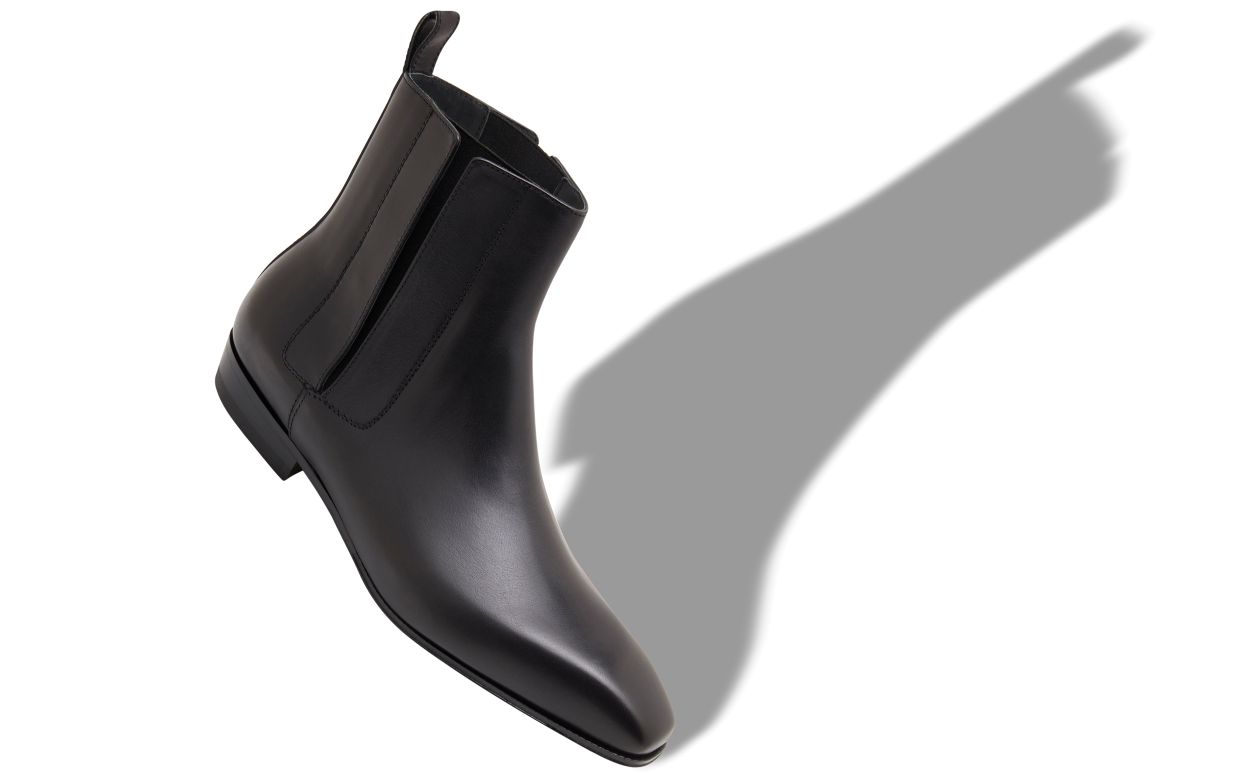 Black Calf Leather Ankle Boots
