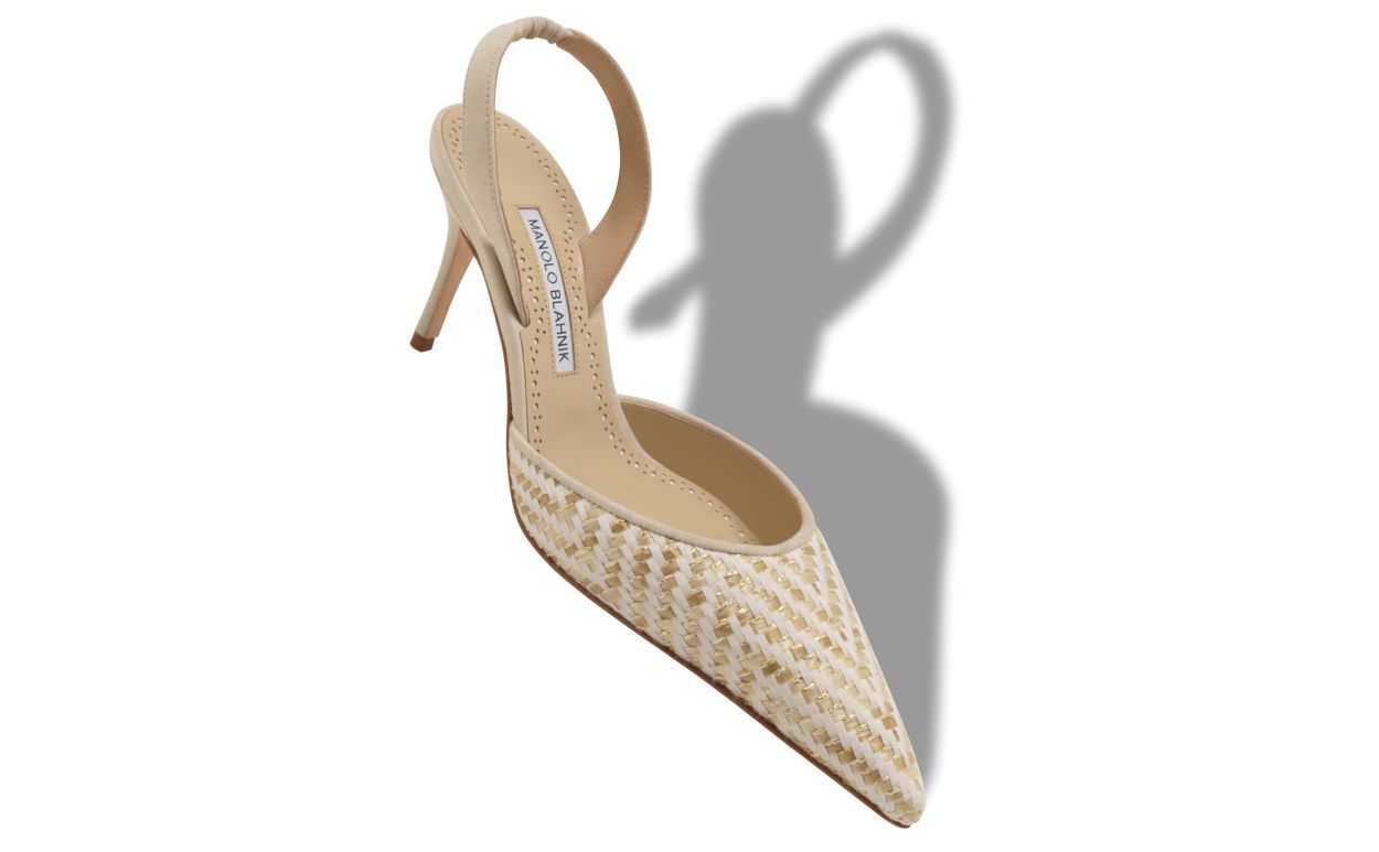 Light Beige and Cream Raffia Slingback Pumps
