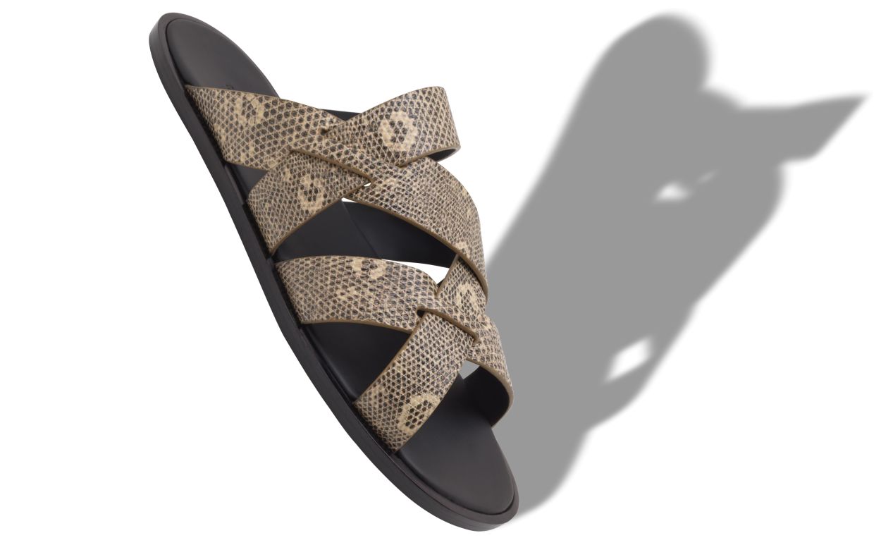 Lizard Print Calf Leather Crossover Sandals