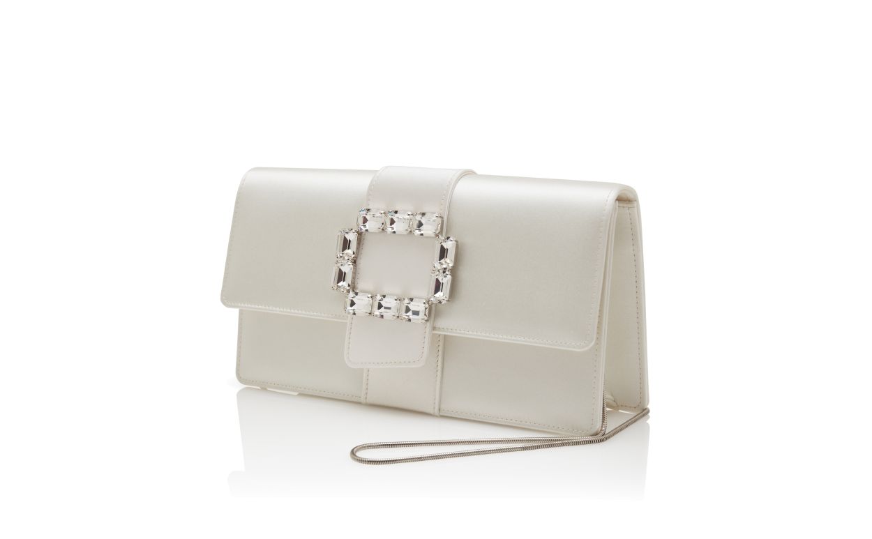 Cream Satin Crystal Buckle Clutch