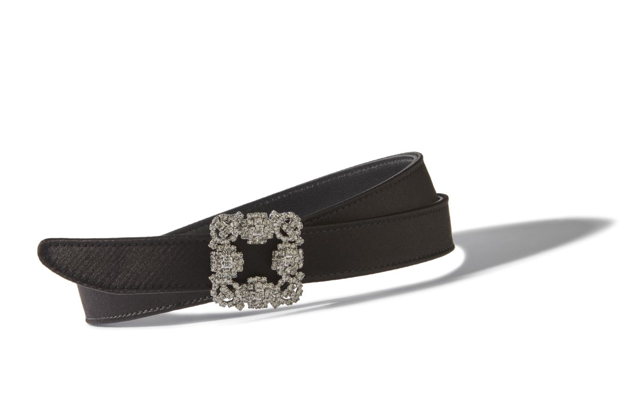 Black Satin Crystal Buckled Belt