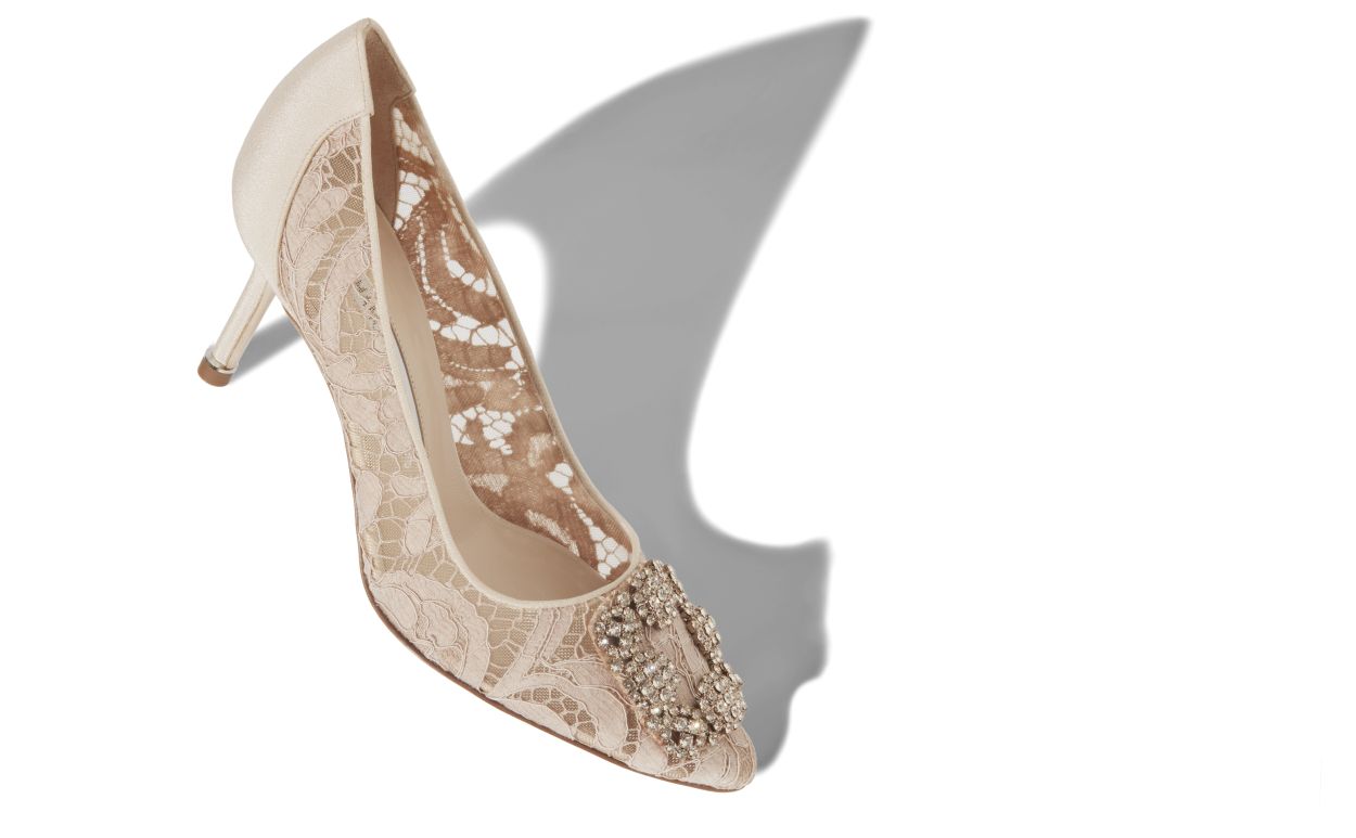 Beige Lace Jewel Buckle Pumps