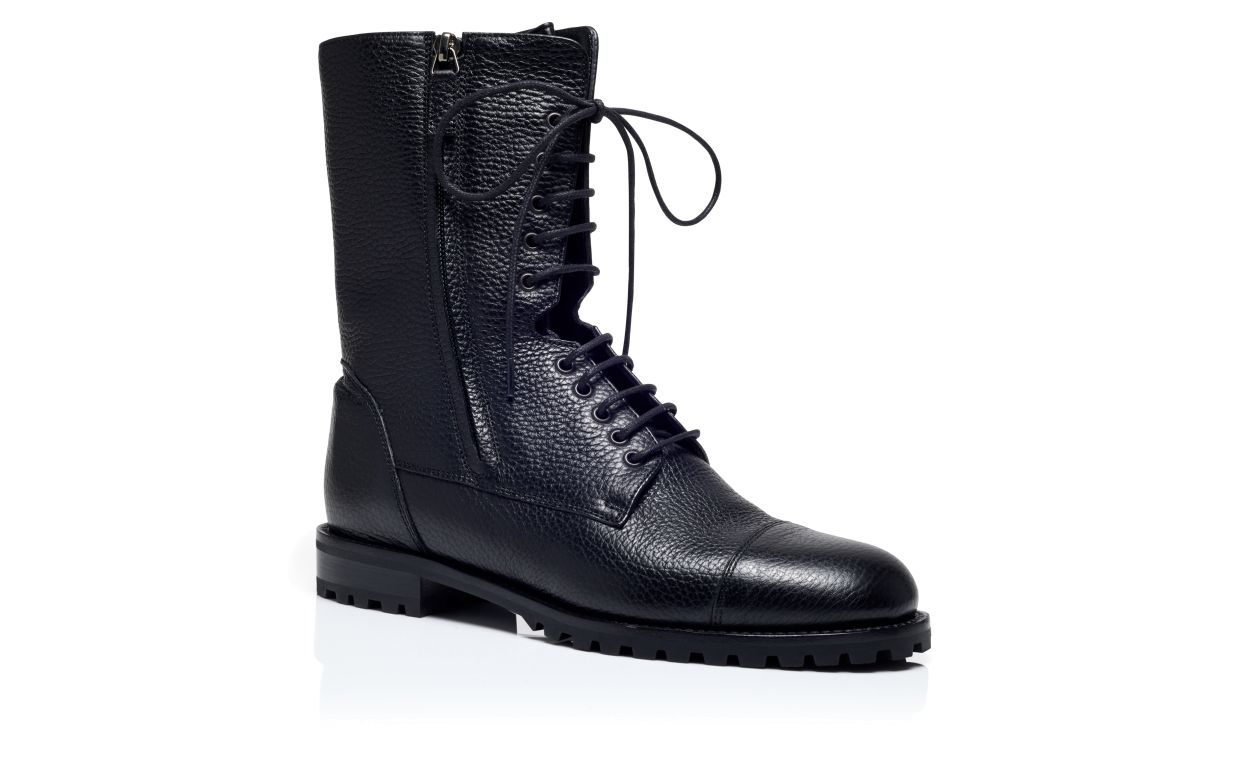 Black Calf Leather Military Boots