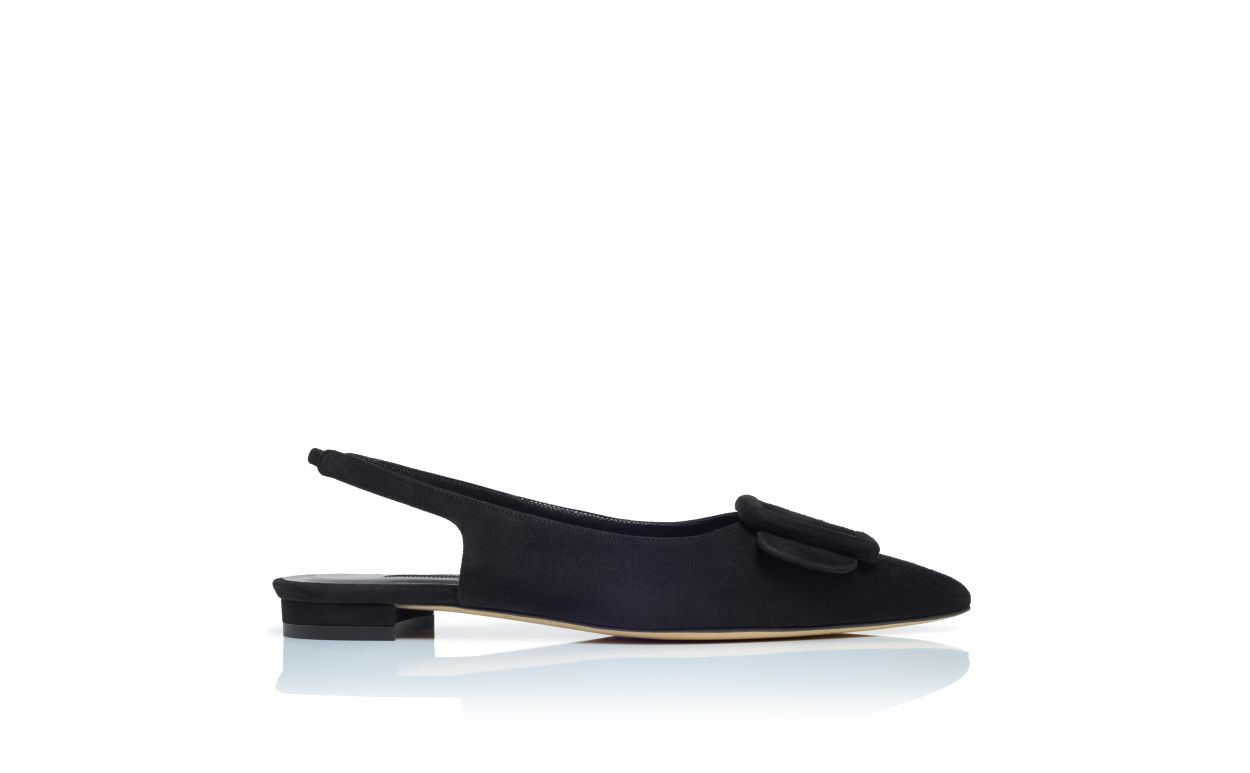 Black Suede Buckle Detail Slingback Flat Pumps