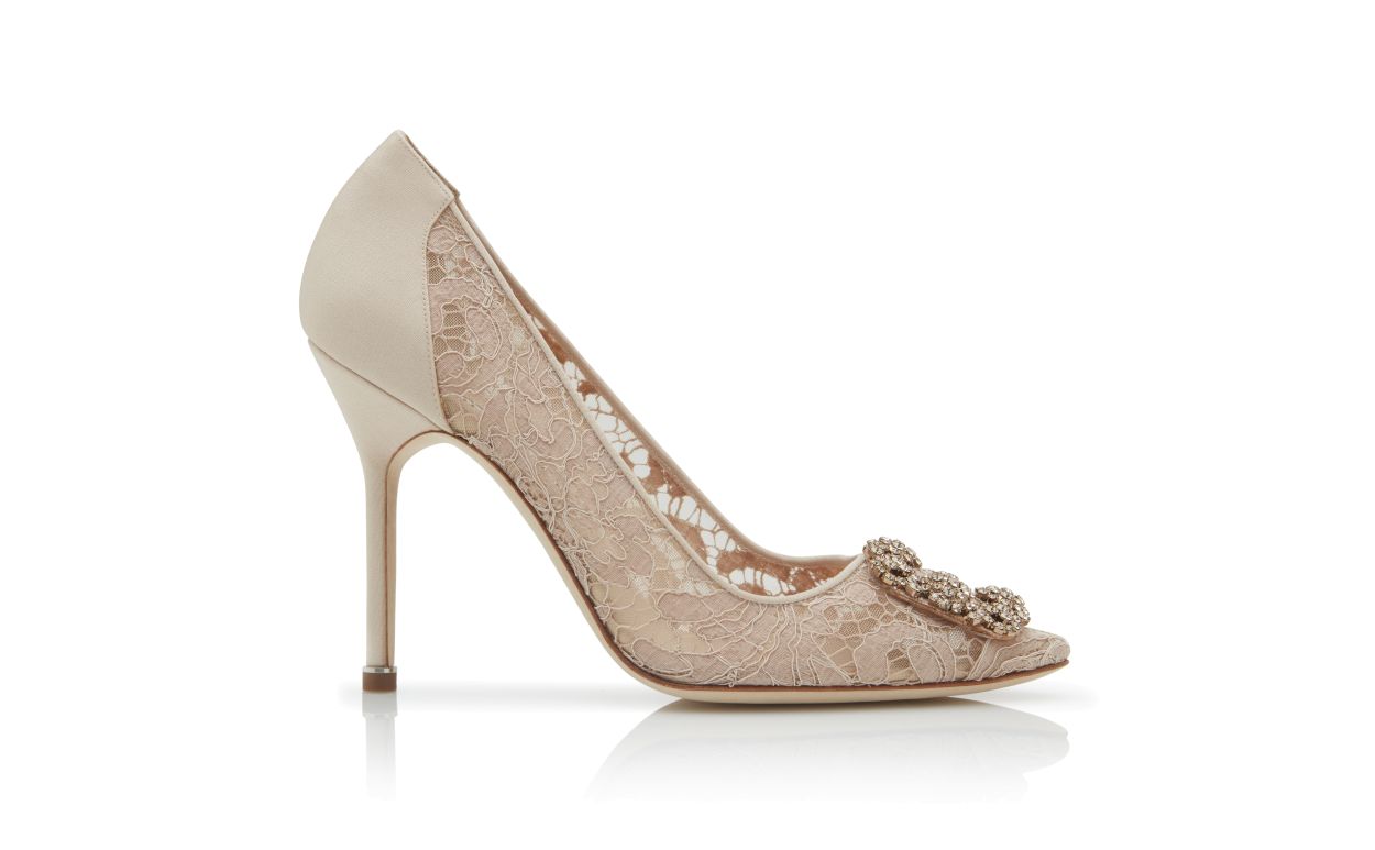 Pink Champagne Lace Jewel Buckle Pumps