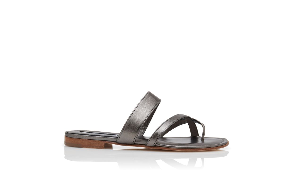 Graphite Nappa Leather Flat Sandals