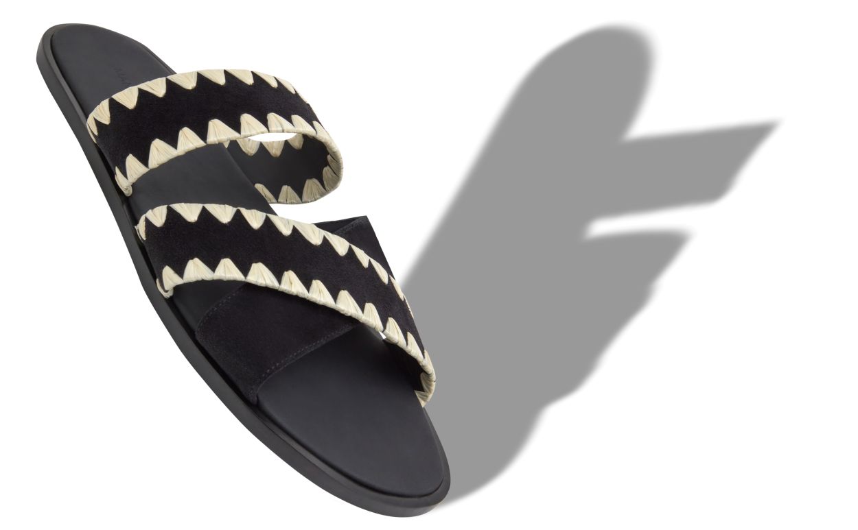 Black Suede Blanket Stitch Sandals
