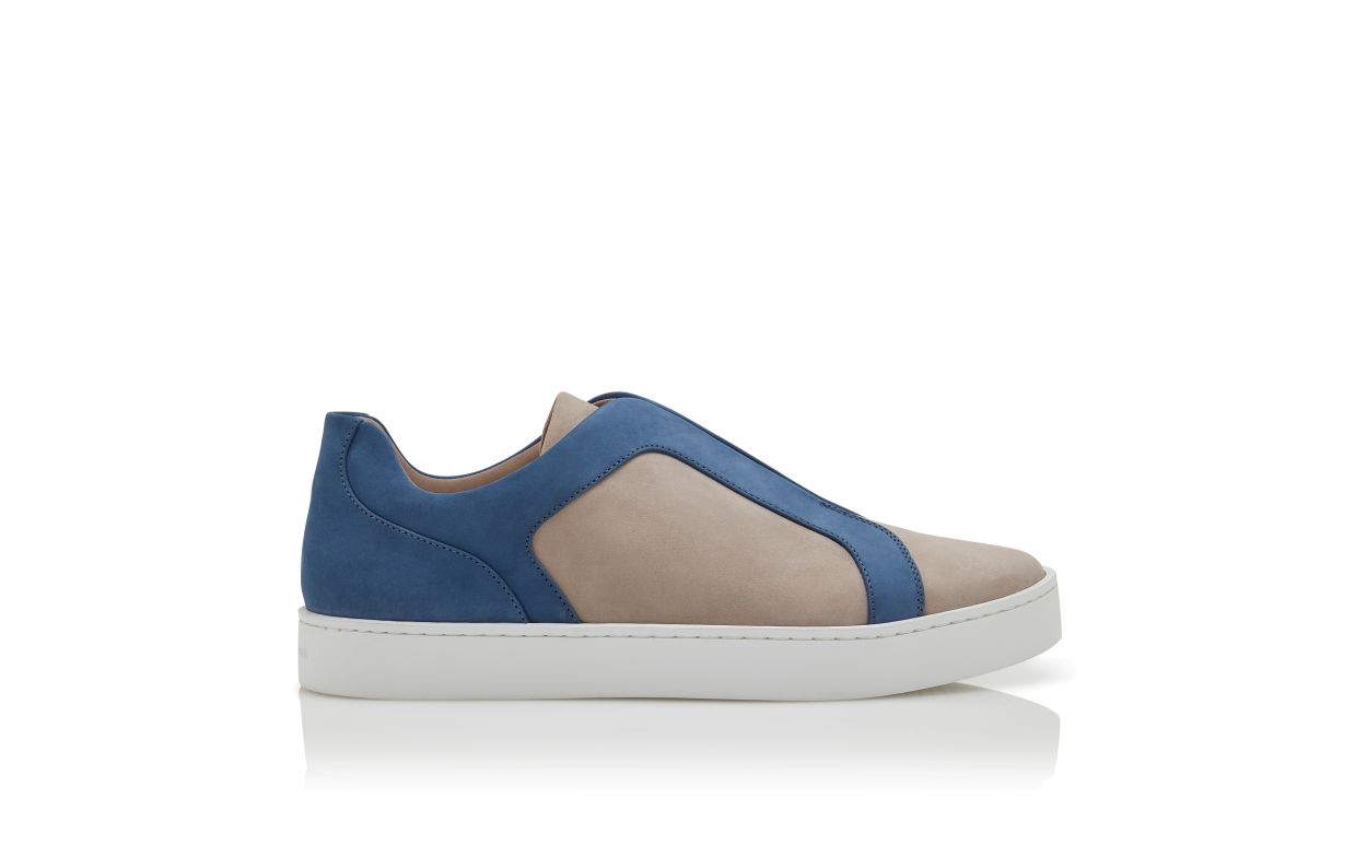 Grey and Blue Calf Leather Sneakers