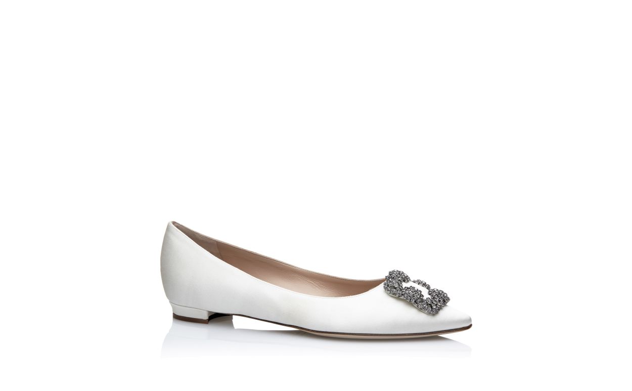 White Satin Jewel Buckle Flat Pumps White Satin Jewel Buckle Flat Pumps