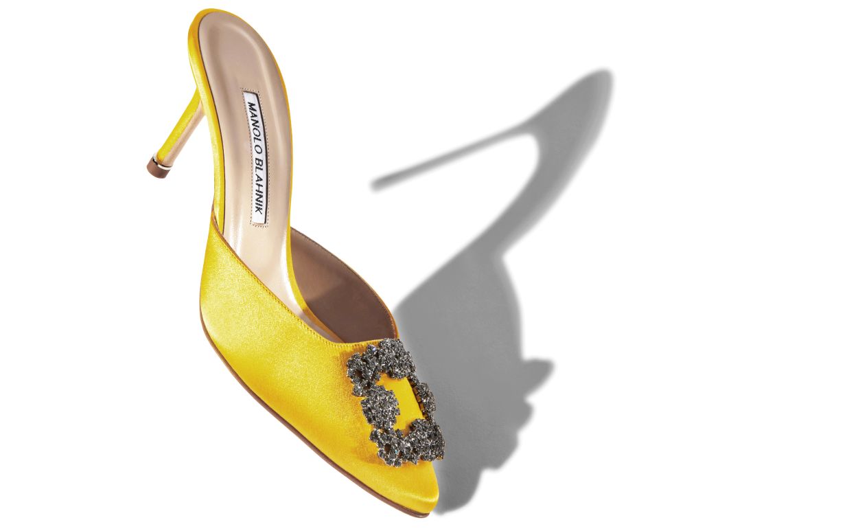 Yellow Satin Jewel Buckle Mules